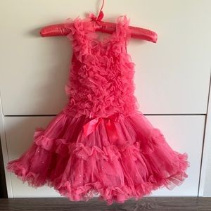 Cute & pretty bright pink ruffled sparkly dress